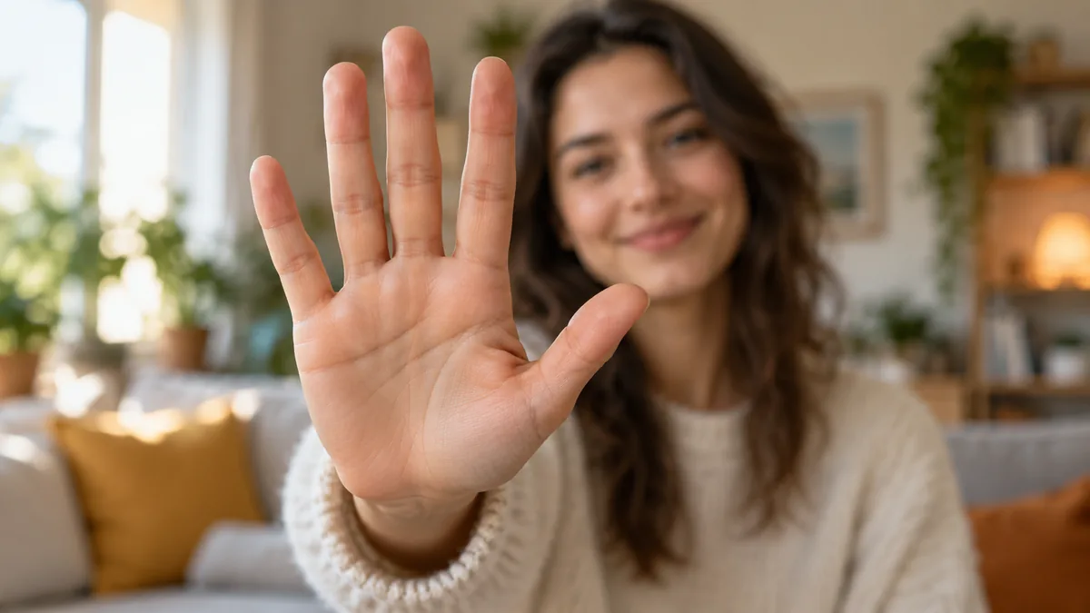 Main levée dans un geste calme et bienveillant signifiant non