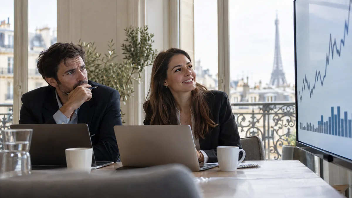 Deux collègues regardant le même graphique avec des réactions opposées