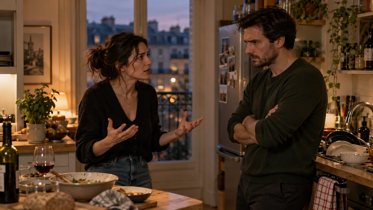 Couple en pleine discussion tendue dans une cuisine